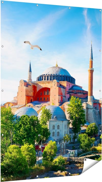 Gards Tuinposter Hagia Sophia Moskee in Istanbul - 120x180 cm - Tuindoek - Tuindecoratie - Wanddecoratie buiten - Tuinschilderij