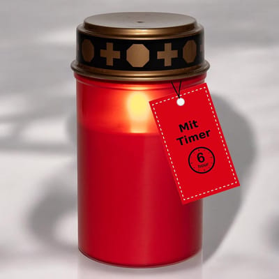 Novaliv graflamp LED zonder batterij en timer 6/18 LED graflamp rood langdurig zonder batterij flikkerend effect grafkaarsen begraafplaatskaars gedenkkaars graflantaarn eeuwig licht rouwkaars