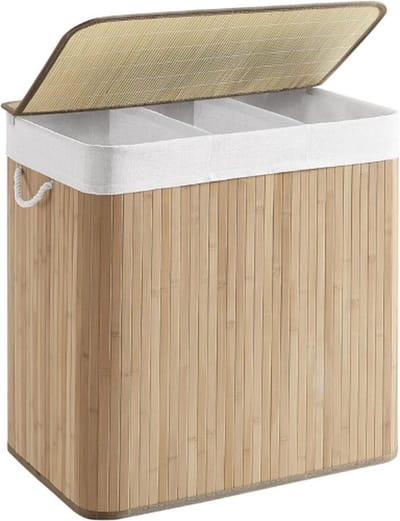 Thuys – Luxe Wassoorteerder – 3 Vlakken – Bamboe met Deksel – Was Organizer – Wasmand – 150L Inhoud – Stijlvol Design