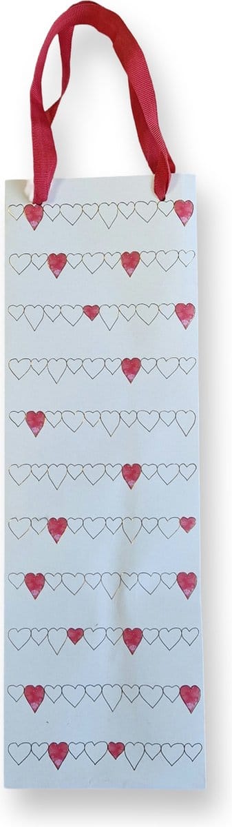 3 Luxe Fles Cadeauverpakkingen hartjes - 36x12x9,5cm - Cadeautasjes