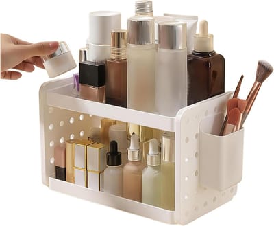 Dubbellaags opbergrek voor make-up en kantoorbenodigdheden - Duurzaam en ruimtebesparend bureau-organizer met haken voor optimale organisatie