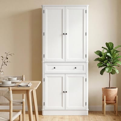 Pugsdrly Keukenkast met 4 deuren, lade en verstelbare legplanken voor in de keuken, 80 x 39,5 x 186,4 cm, wit