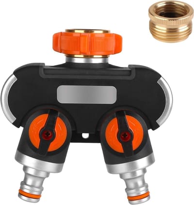 Dailygoods - 2-weg verdeler: 3/4" en 1/2" waterverdeler met waterverdeler kraan, voor gelijktijdige aansluiting van twee apparaten, beide uitgangen regelbaar, adapter voor tuinirrigatie irrigatie