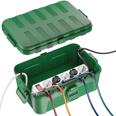 Extra grote waterdichte stekkerbeschermdoos voor verlengsnoeren, IP54, 32x22x13 cm, ideaal voor buitengebruik