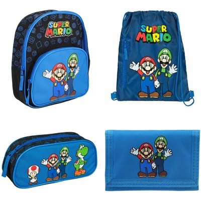 Super Mario tassenset; rugzak, gymtas, etui en portemonnee