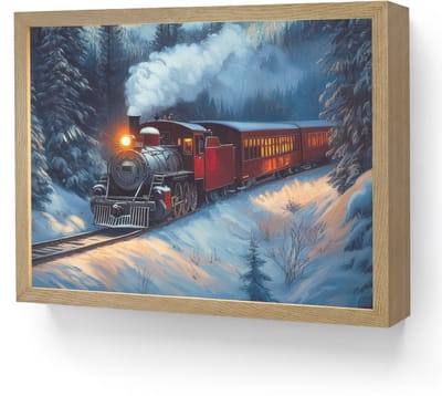 Wandlamp 40x30 cm - Oplaadbaar - Trein - Kerst - Sneeuw - Kersttrein - Wandlampen binnen woonkamer - Slaapkamer lamp - Decoratieve nachtlamp - Vloerlamp draadloos