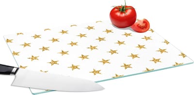 Glazen Snijplank - 39x28 - Sterren - Glitter - Goud - Design - Kerst - Snijplanken Glas