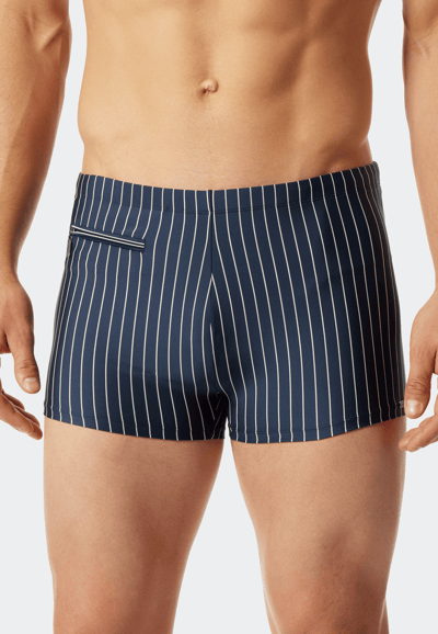 Schiesser Zwembroek in retrostijl met zakje met ritssluiting, tricot gerecycled strepen admiraalblauw - Nautical Casual Heren Onderbroek - admiral