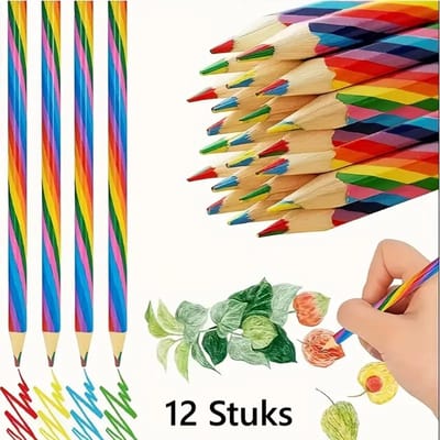 Set Van 12 Houten Regenboog Kleurpotloden I Kinder/Teken Potloden I Schrijfbenodigdheden I Kleurplaat Potloden I Multikleur