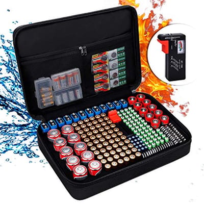 Batterij Organizer - Batterijhouder Opbergkoffer - Batterijen Opbergen - Brandwerend Waterdicht - Houdt 220+ Batterijen - Zwart