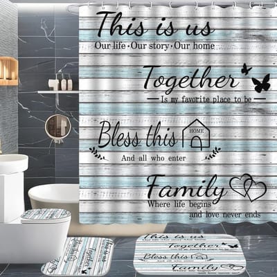 Familiedouchegordijnset met antislip badmat en toiletdekselhoes - Waterdichte badkameraccessoires
