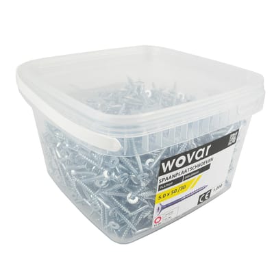 Wovar Voordeelemmer Spaanplaatschroeven Verzinkt 5.0 x 50 mm Torx 20 Deeldraad | 1000 stuks