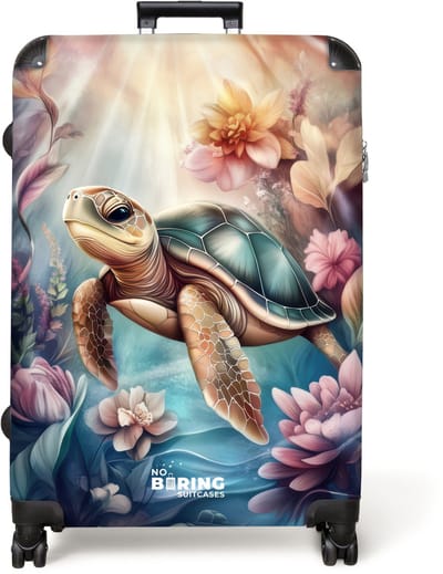 NoBoringSuitcases.com® - Koffer groot - Reiskoffer lichtgewicht - Zeeschildpad tussen bloemen onder water - Rolkoffer met 4 wielen - Grote trolley XL - 98 liter bagage