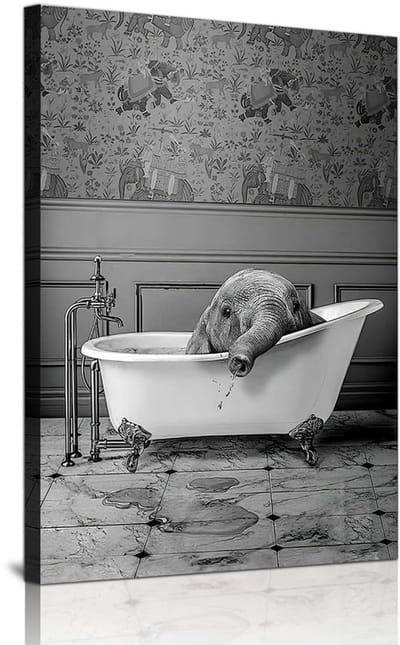 Allecto - Dier in de badkuip foto - zwart-wit dierenkunst - grappige
