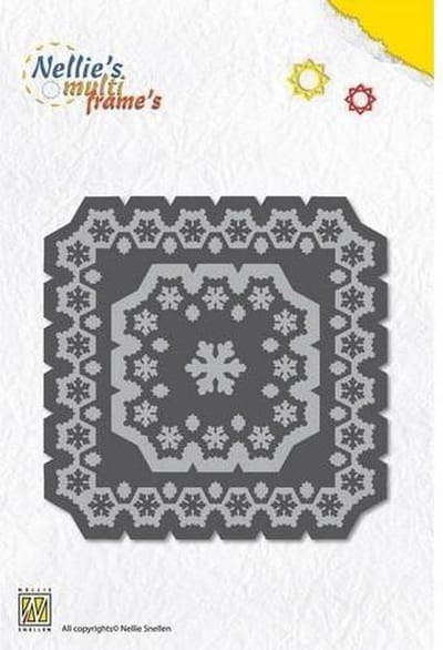 MFD034 Multi Frame Die - snijmal Nellie Snellen square snowflakes - vierkant sneeuwvlokken - frame ronde hoeken sneeuwvlok kerst - bloem