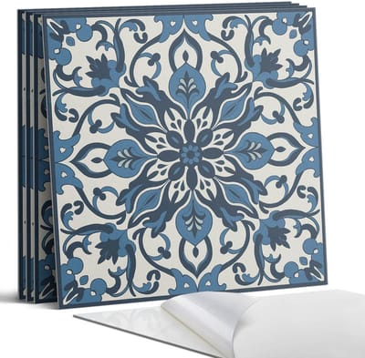 Coloray Wandpanelen Zelfklevend - Bloemenpatroon met bladeren Zelfklevende Wandpanelen - 50 cm x 50 cm - Blauw Wandpaneel PVC - 5 stuks - Mozaïeken Wandpanelen Zelfklevend - Wandbord Keuken - Wandpaneel Badkamer