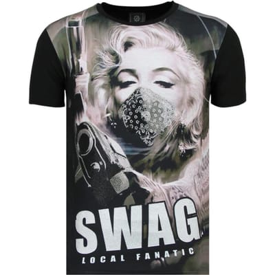 T shirt Heren met Print - T shirt Heren Grappig - Marilyn Monroe T shirts - SWAG - Zwart