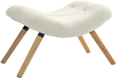 Wishdor - Poef - Ergonomische Zitting En Voetenbank - Eigentijds - Voor Woonkamer - Polyester En Houten Poten - Crèmewit - 67 X 45 X 38 Cm