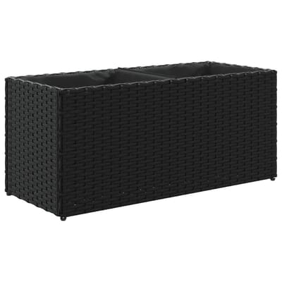 vidaXL - Plantenbak - met - 2 - potten - 72x30x32 - cm - poly - rattan - zwart