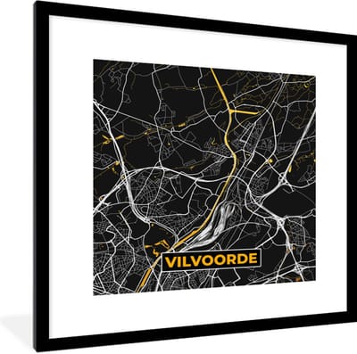 Fotolijst incl. Poster - Stadskaart - Vilvoorde - Goud - Plattegrond - Kaart - 40x40 cm - Posterlijst