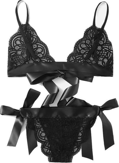 Jumada's - Verleidelijk kanten lingerieset - Niet-voorgevormde bh - Brazilian - Zwart - Maat S - 36-38