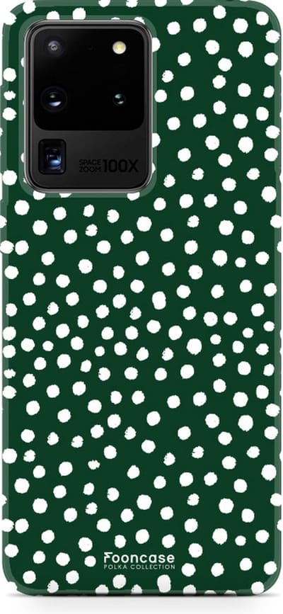Fooncase Hoesje Geschikt voor Samsung Galaxy S20 Ultra - Shockproof Case - Back Cover / Soft Case - POLKA / Stipjes / Stippen / Donker Groen