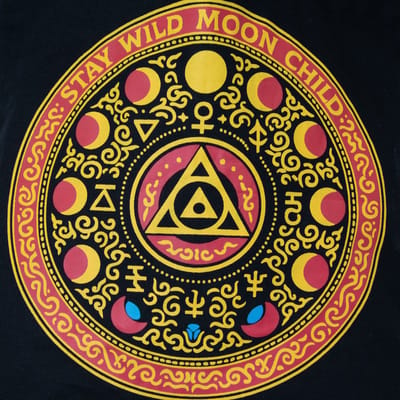 Iconic Classic Tote Bag - Luna Alchemy Wheel - Black 6oz - 5 stuks
