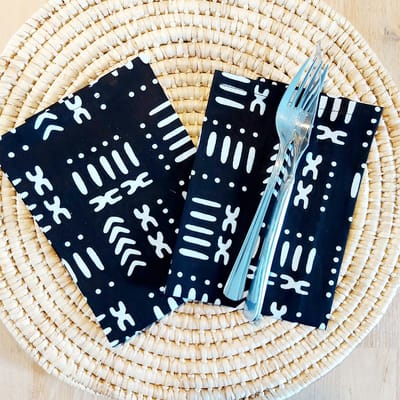 Set van 8 Servetten | 40x40cm | Zwart "Mudcloth" | 100% Katoen