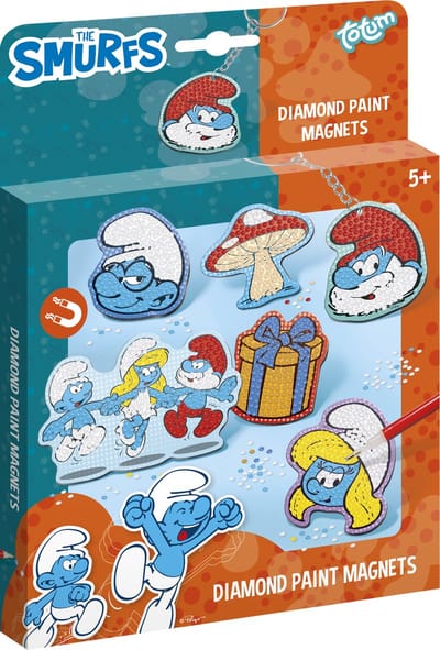 De Smurfen diamond painting magneten en sleutelhanger maken met grote Smurf en Smurfin - Totum knutselset creatief speelgoed jongens en meisjes