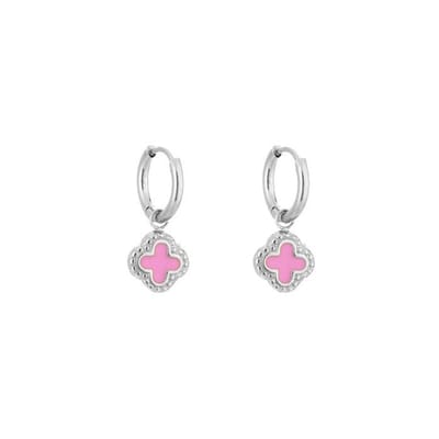 Bijoutheek Oorhangers Klaver Pink Zilver