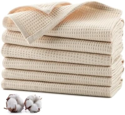 PromoHome Theedoeken Set van 6 Stuks - 100% Katoen Wafelstof Keukenhanddoeken 35x35 cm - Ultra Absorberende Vaatdoeken en Poetsdoeken - Machinewasbaar - Beige