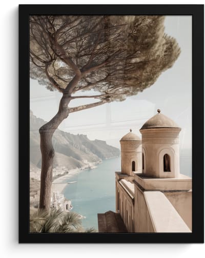 Poster in lijst - Fotolijst 30x40 cm - Posters - Kust - Klif - Boom - Gebouw - Posterlijst zwart - Decoratie - Wanddecoratie woonkamer - Muurdecoratie slaapkamer