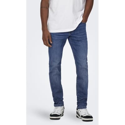 Only & Sons blauwe heren jeans   Stonewash wassing   Regular fit   5-Pocket zakken   Knoop- en ritssluiting   Regular waist Blauw 33/30