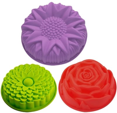Dailygoods- Siliconen Mal - 3 Mallen met Bloemenpatroon - Chrysantvorm 220x47mm - Rozenvorm 240x85mm - Ronde Zonnebloemvorm 220,2x47mm - Food Grade Siliconen - Bakvorm