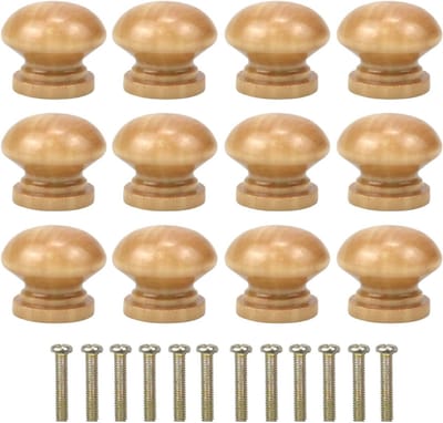 12 Stuks Houten Kastknoppen, 28mm Ronde Vintage Ladeknoppen, Deurgrepen voor Keukenmeubels en Kasten met Schroeven