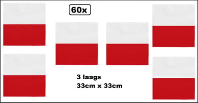60x Servetten Polen 33cm x 33cm - 3 laags - Servet diner eten knoeien restaurant BBQ thema feest verjaardag feest