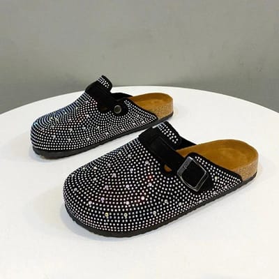 Glanzende Strass Steentjes Outdoor Slippers Damesschoenen Zomertrend Luxe Platform Sandalen Zwarte Gesp Kurken Klomp Luxe Muiltjes 38 zwart