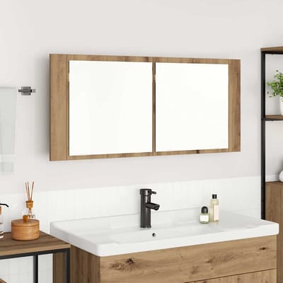 vidaXL - LED - Spiegelkast - Artisan - Eiken - 100 - x - 12 - x - 45 - cm - Bewerkt - hout