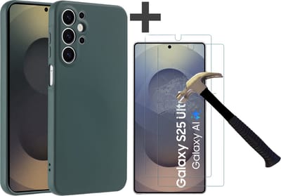 Hoesje geschikt voor Samsung Galaxy S25 Ultra hoesje zacht siliconen met 2 Stuks gehard glas Screenprotectors- Arara backcover - Pine Groen