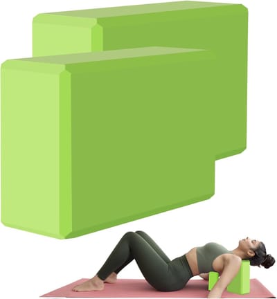 Set van 2 - Yogablok van EVA met hoge dichtheid - Latexvrij en antislip - Met afgeschuinde randen - Geschikt voor yoga/pilates/meditatie - Ondersteuning en stabiliteit - Diepe rekbaarheid - Professioneel sporttrainingsblok - Groen