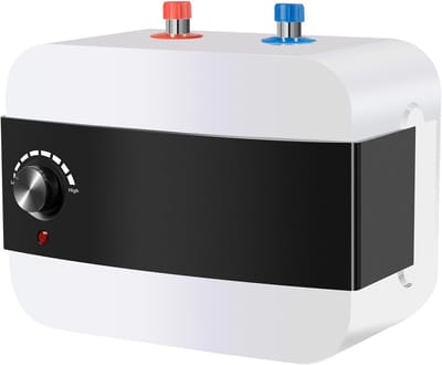 Kleine Warmwaterboiler - Ondertafelboiler Keuken - Direct Warm Water - Compact Energiezuinig - 23x325cm - Wit Zwart
