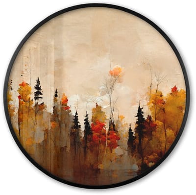 Poster in lijst Rond - Fotolijst 60x60 cm - Posters - Natuur - Bomen - Kunst - Bruin - Beige - Ronde posterlijst zwart - Decoratie - Wanddecoratie woonkamer - Muurdecoratie slaapkamer