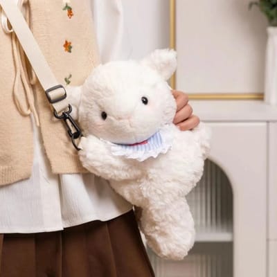Sac à dos en peluche Kawaii agneau 30cm mignon Mode Poupée en peluche Sac à bandoulière Mini Sac à dos Cadeaux Anniversaire Noël Petite amie 30cm white