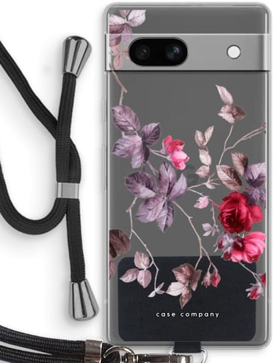 Case Company® - Hoesje met koord geschikt voor Google Pixel 7A hoesje met Koord - Mooie bloemen - Telefoonhoesje met Zwart Koord - Bescherming aan alle Kanten en Over de Schermrand