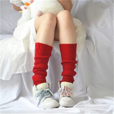 Snoepkleur Zoet Meisje Beenwarmers NIEUW Koreaans Gebreide Voetbedekking Vrouwen Effen Kleur Herfst Winter Stijlvolle Elastische Lange Kniekous One Size white