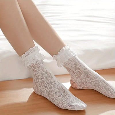 Chaussettes Sexy en résille en dentelle, fibres mélangées, transparentes, extensibles, élastiques, filet de cheville, fil fin pour femmes, chaussettes Cool one-size blanc