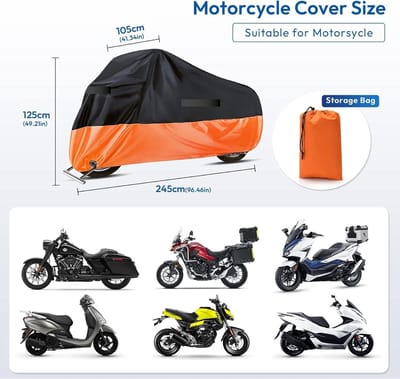Nevolis Waterproof Motorcycle Cover Large XXL for Motorcycles Scooters High Heated with or without Trunk XXL Black Orange .