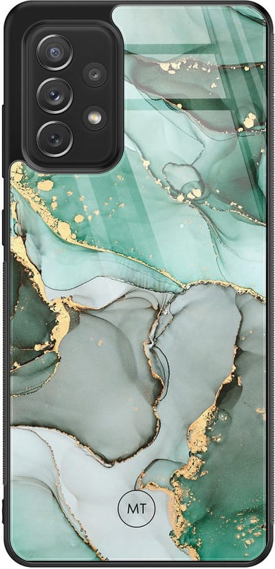 Hoesje geschikt voor Samsung Galaxy A52 5G - Marble Design - Hard Case Zwart Back Cover - Marmer - Grijs, Groen - Mooie Telefoonhoesjes