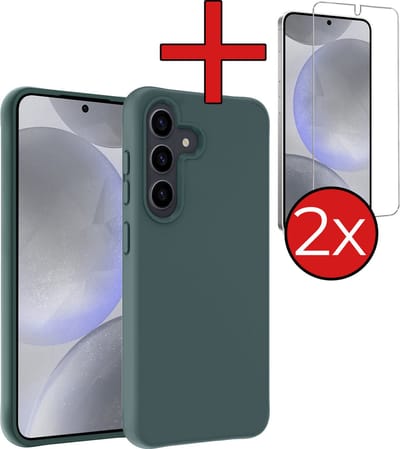 Hoesje - Met 2x Screenprotector - Geschikt voor Samsung Galaxy S24 - Sterk & Shockproof - Telefoon Hoes - Back Cover - Siliconen Case - Telefoonhoes - Donkergroen