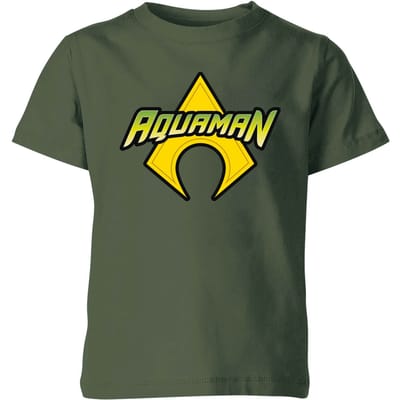 Justice League Aquaman Logo Kids' T-Shirt - Forest Green - 98/104 (3-4 jaar)